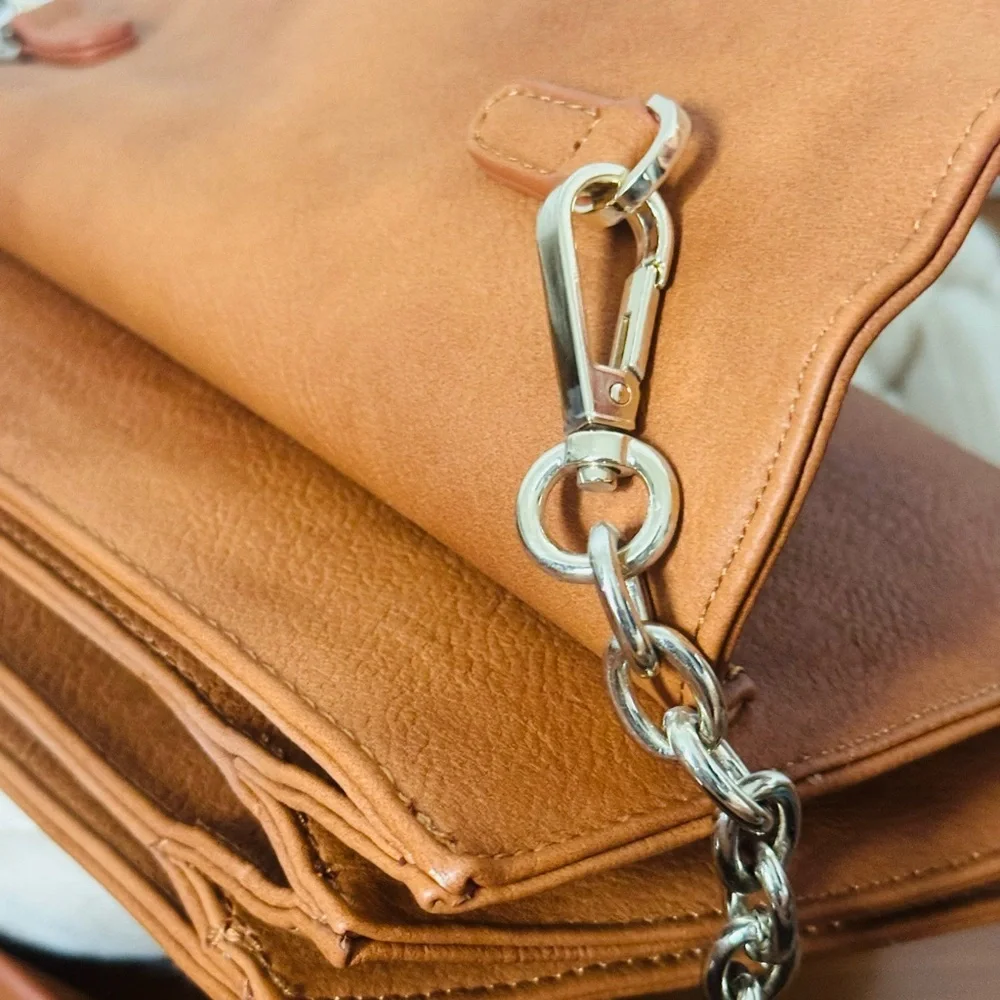 Chic cognac vegan clutch Bag with removable Chain Strap nwot